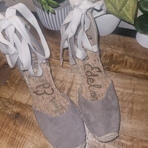 Sam Edelman Taupe Suede Lace-Up Espadrilles